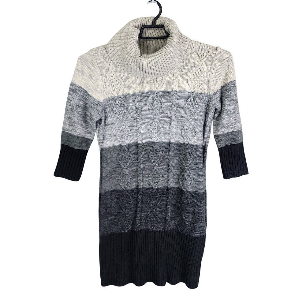 Womens Studio One Multicolor Cable Knit Turtleneck Sweater Dress Long Sleeve L